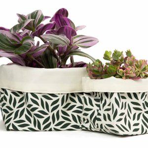 Set of 3 Cotton Canvas Planters or Storage Bins / Green / S M L / Fair Trade